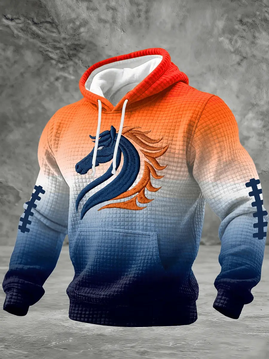 Broncos Football Merch Broncos Waffle Hoodie Print Game Day Clothing Outfit