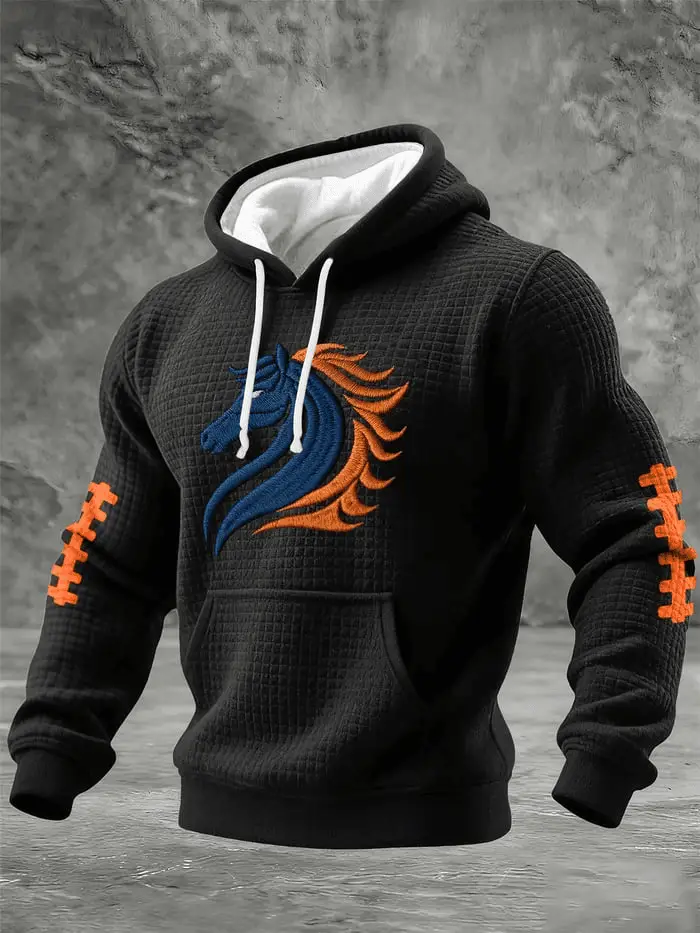 Broncos Football Merch Mens Broncos Waffle Hoodie Print BD Clothing for Husband