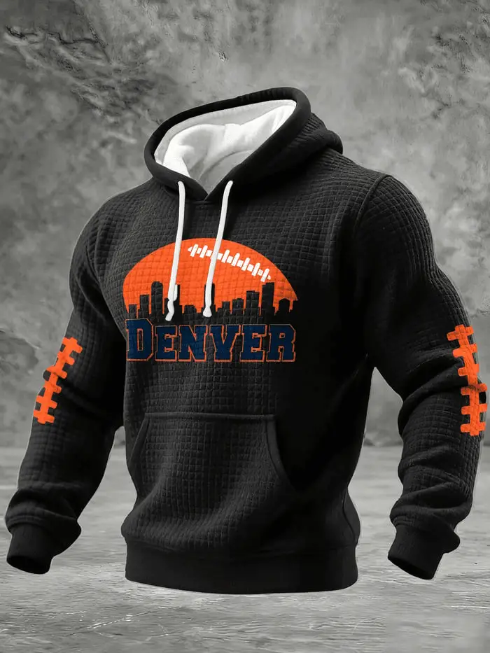Broncos Football Merch Men's Denver Waffle Hoodie Football Lovers Gift