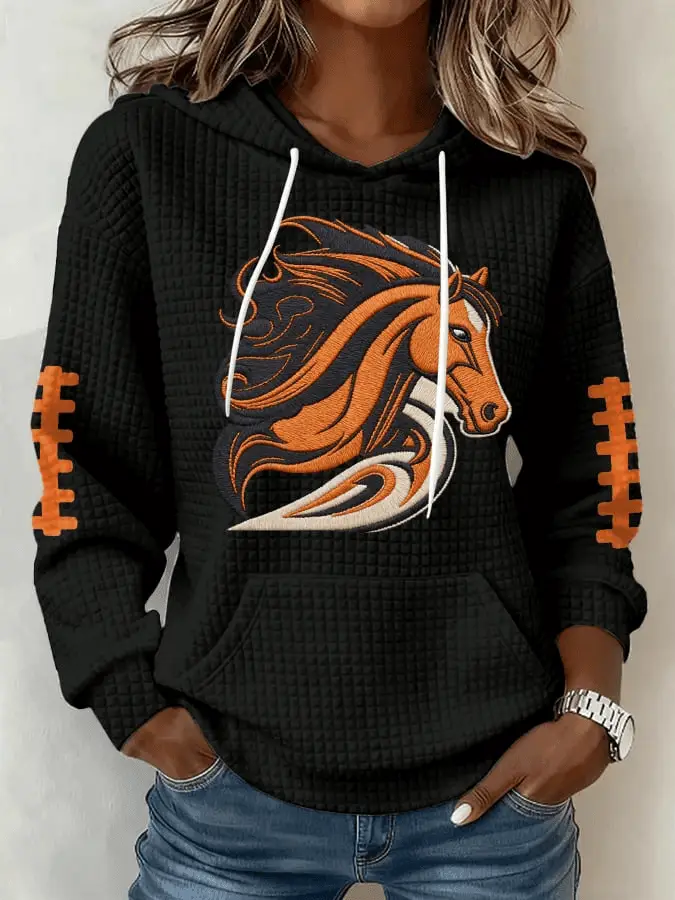Broncos Football Merch Team Broncos Waffle Hoodie Denver Pride Clothing for Wpmen
