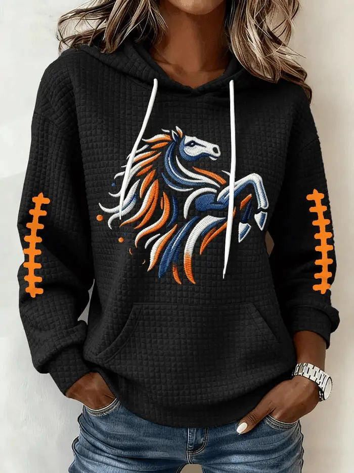 Broncos Football Merch Womens Broncos Waffle Hoodie Gift for Game Day