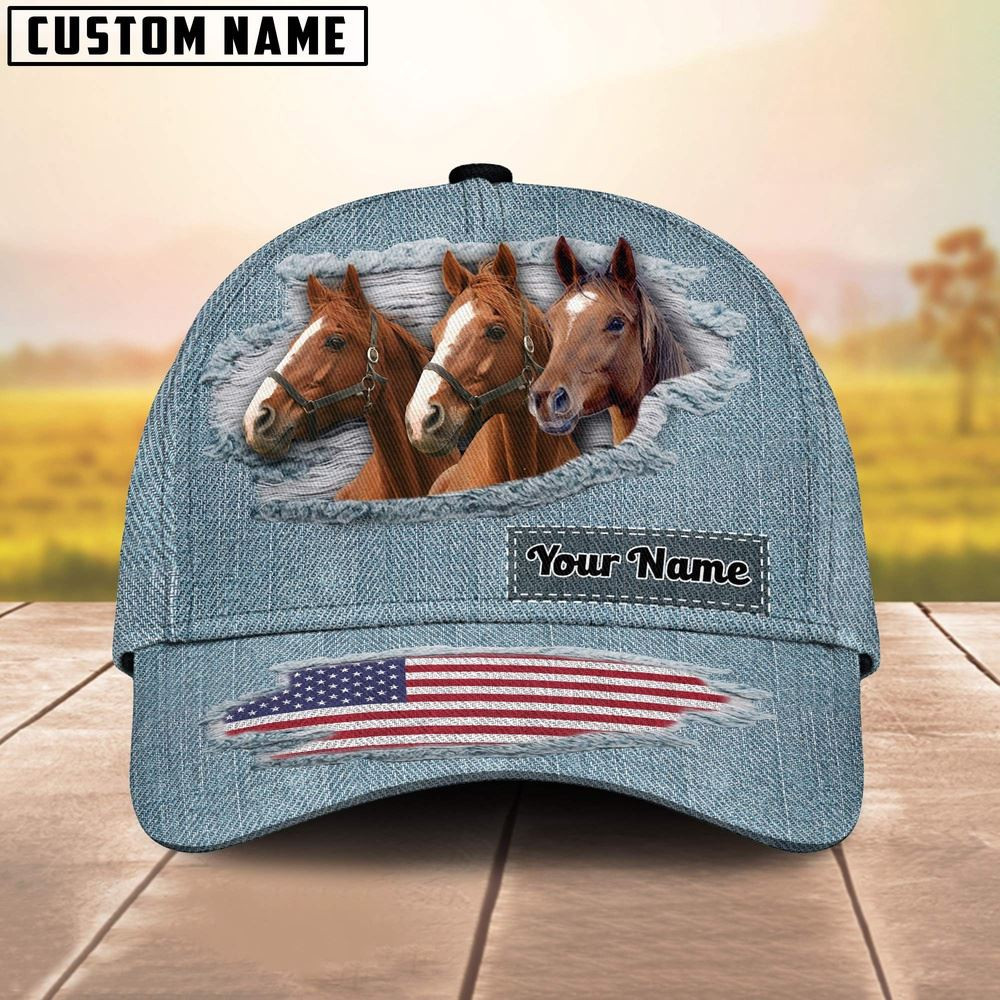 Brown Horses Jeans Pattern Customized Name Cap Farm Cap Farmer Baseball Cap Gift For Farmer Brown Horses Jeans Pattern Customized Name Cap Farm Cap Farmer Baseball Cap Gift For Farmer - Image 1