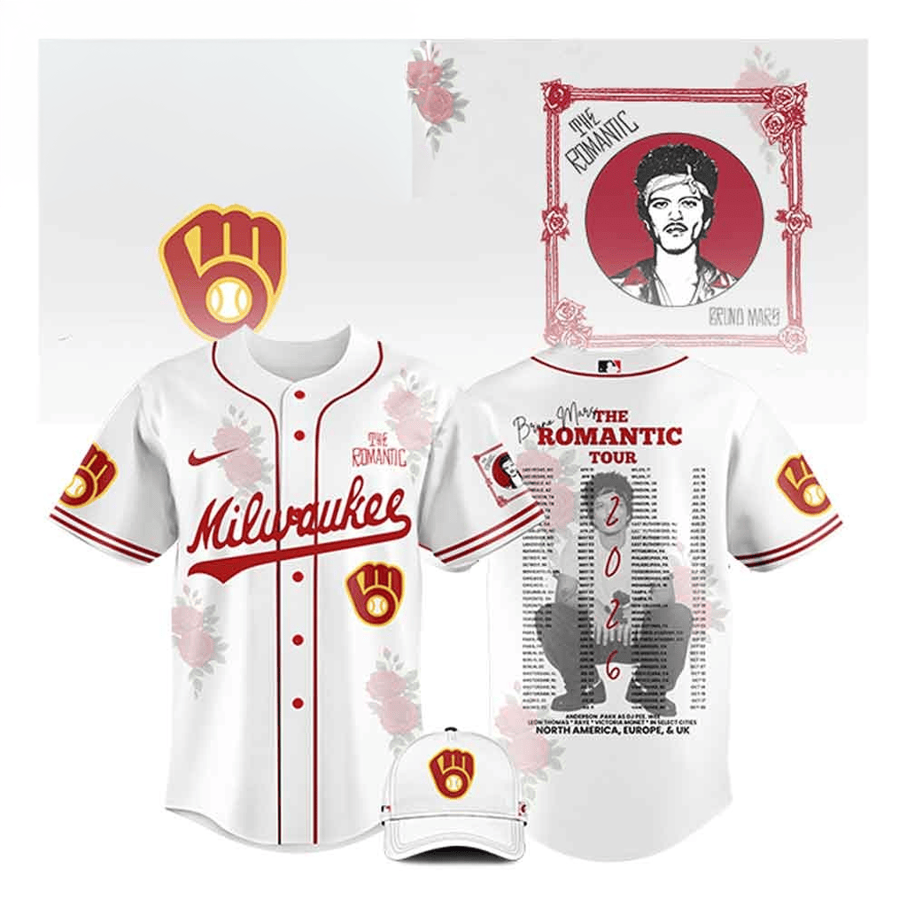 Bruno Mars The Romantic Tour 2026 Milwaukee Baseball Jersey Bruno Mars Merch Fans Gifts