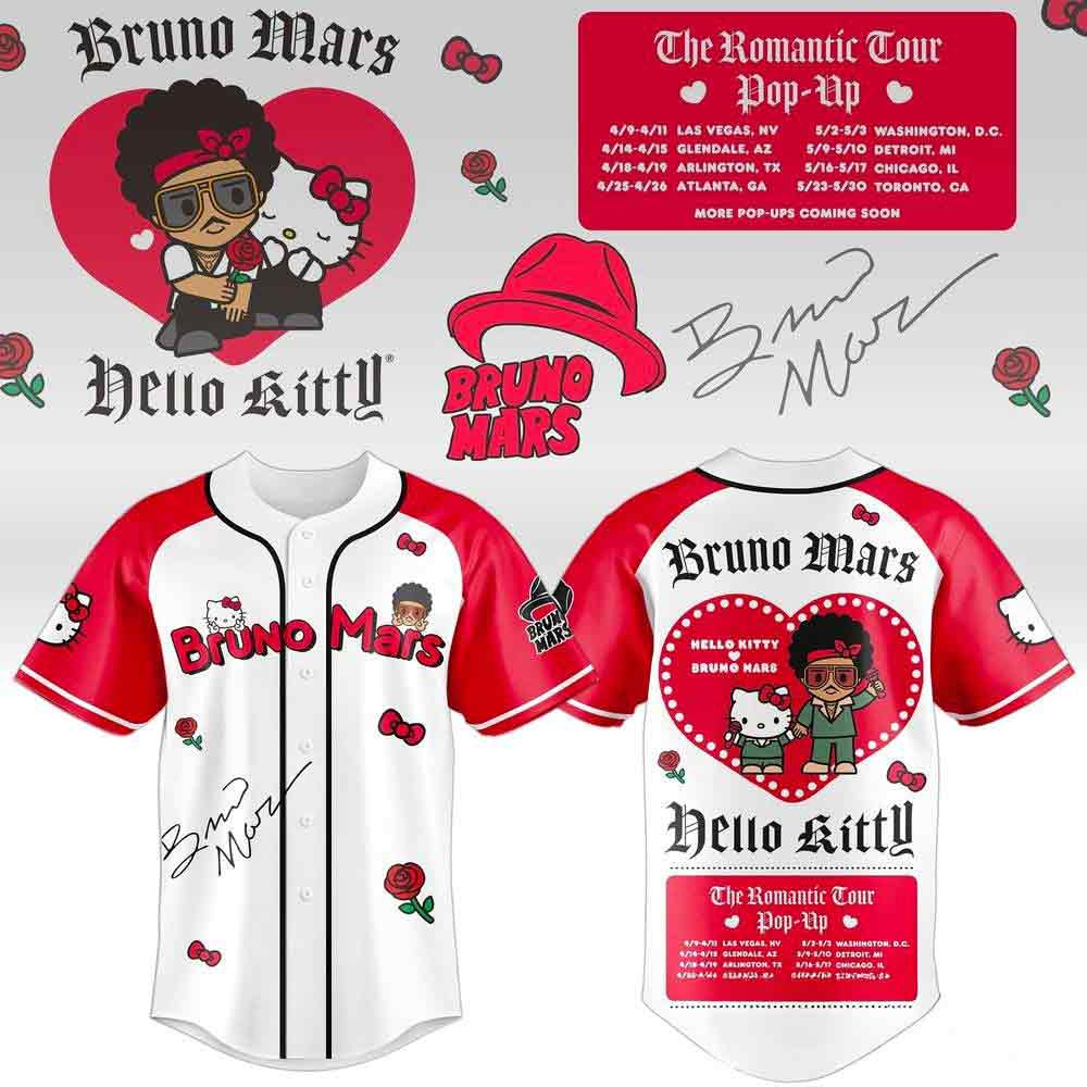 Bruno Mars x Hello Kitty Jersey Shirt The Romantic Tour Pop Up Merch Best Gift For Fans