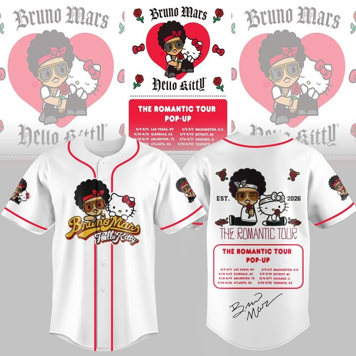 Bruno Mars X Hello Kitty Merch The Romantic Tour 2026 Jersey Gift For Bestie