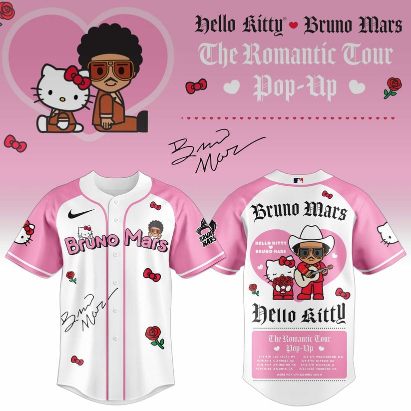 Bruno Mars x Hello Kitty The Romantic Tour 2026 Pop Up Jersey Bruno Mars Merch Gift Ideas