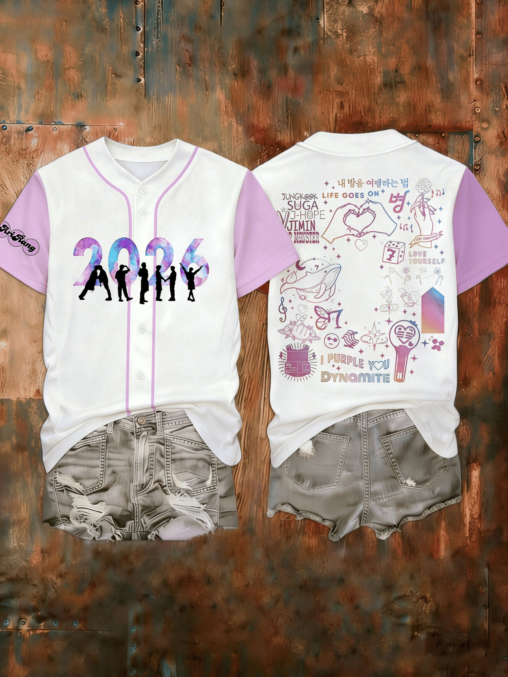 BTS 2026 ARMY Jersey Shirt Pink White With Dynamic Clothing Perfect For BTS Fans