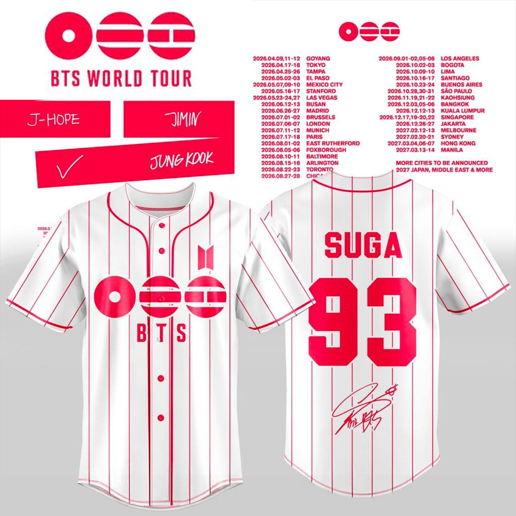 BTS 2026 World Tour Baseball Jersey Suga 93 BTS Merch Music Lover Gifts For Him