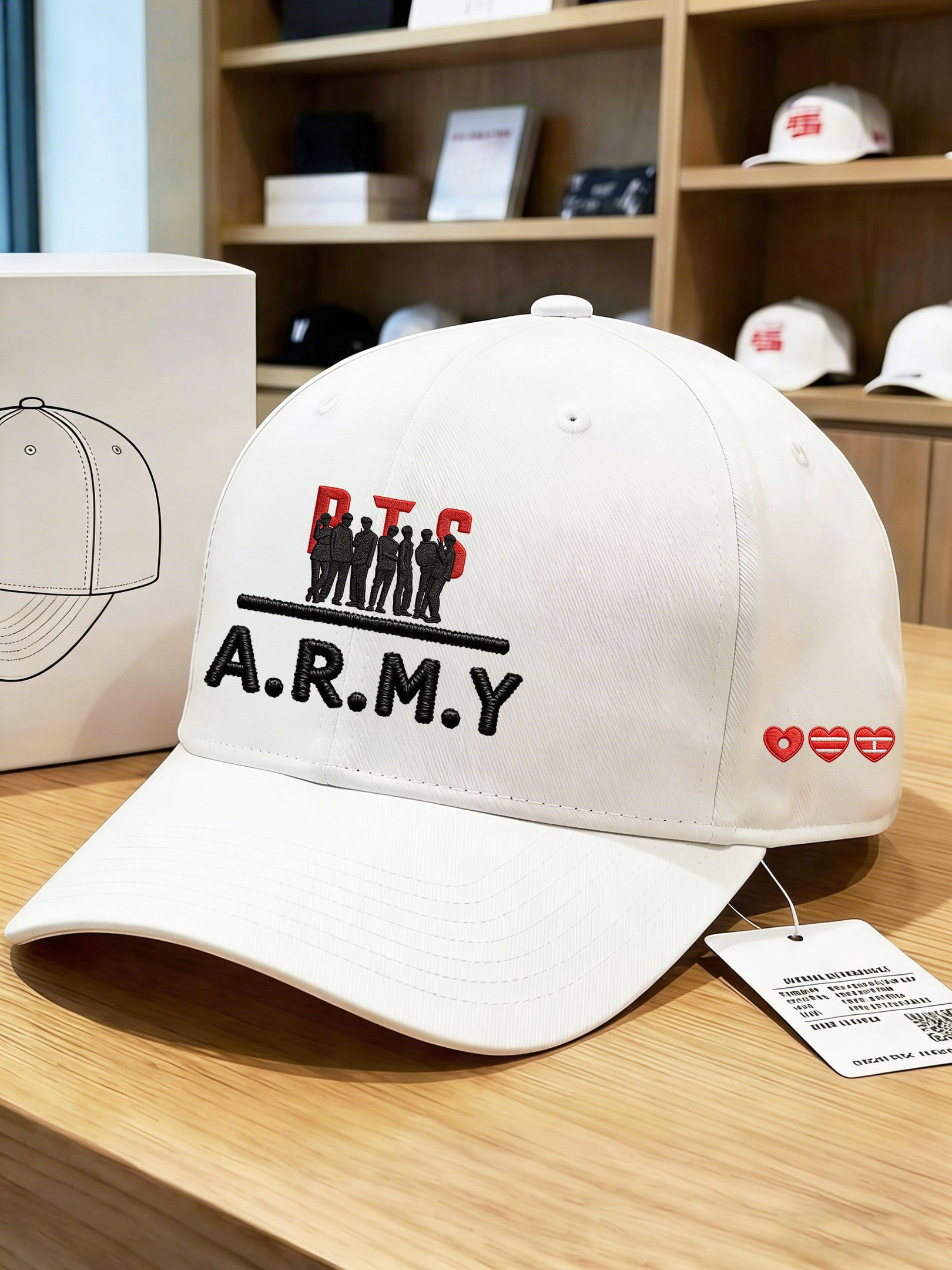 BTS A.R.M.Y. Baseball Cap BTS Silhouette And Heart Hat Perfect For BTS Fans BTS A.R.M.Y. Baseball Cap BTS Silhouette And Heart Hat Perfect For BTS Fans - Image 1