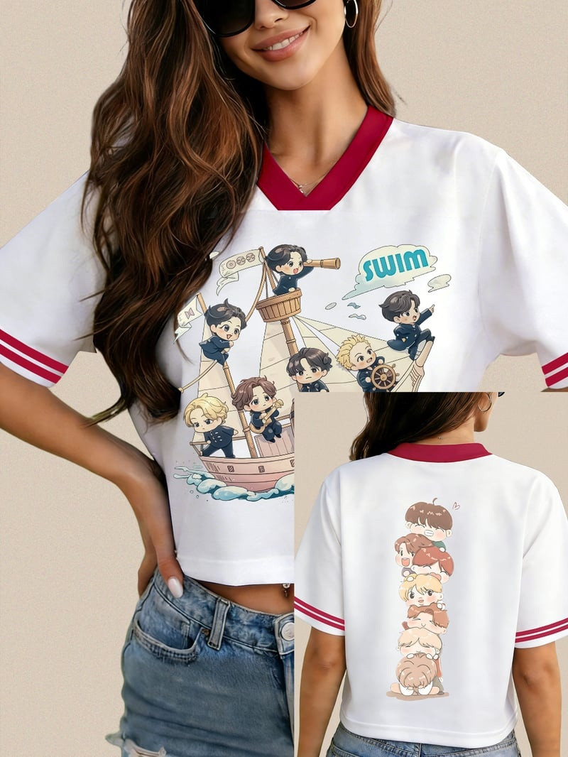 BTS Arirang Tour 2026 V-Neck Crop Top Jersey Keep Swimming Arirang BTS Army Gift