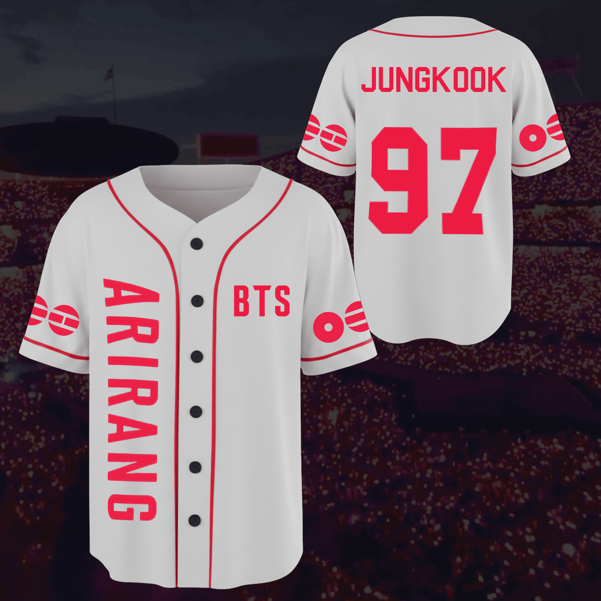 BTS Merch 2026 Arirang Baseball Jersey Arirang World Tour BTS White Apparel Gift For Fans