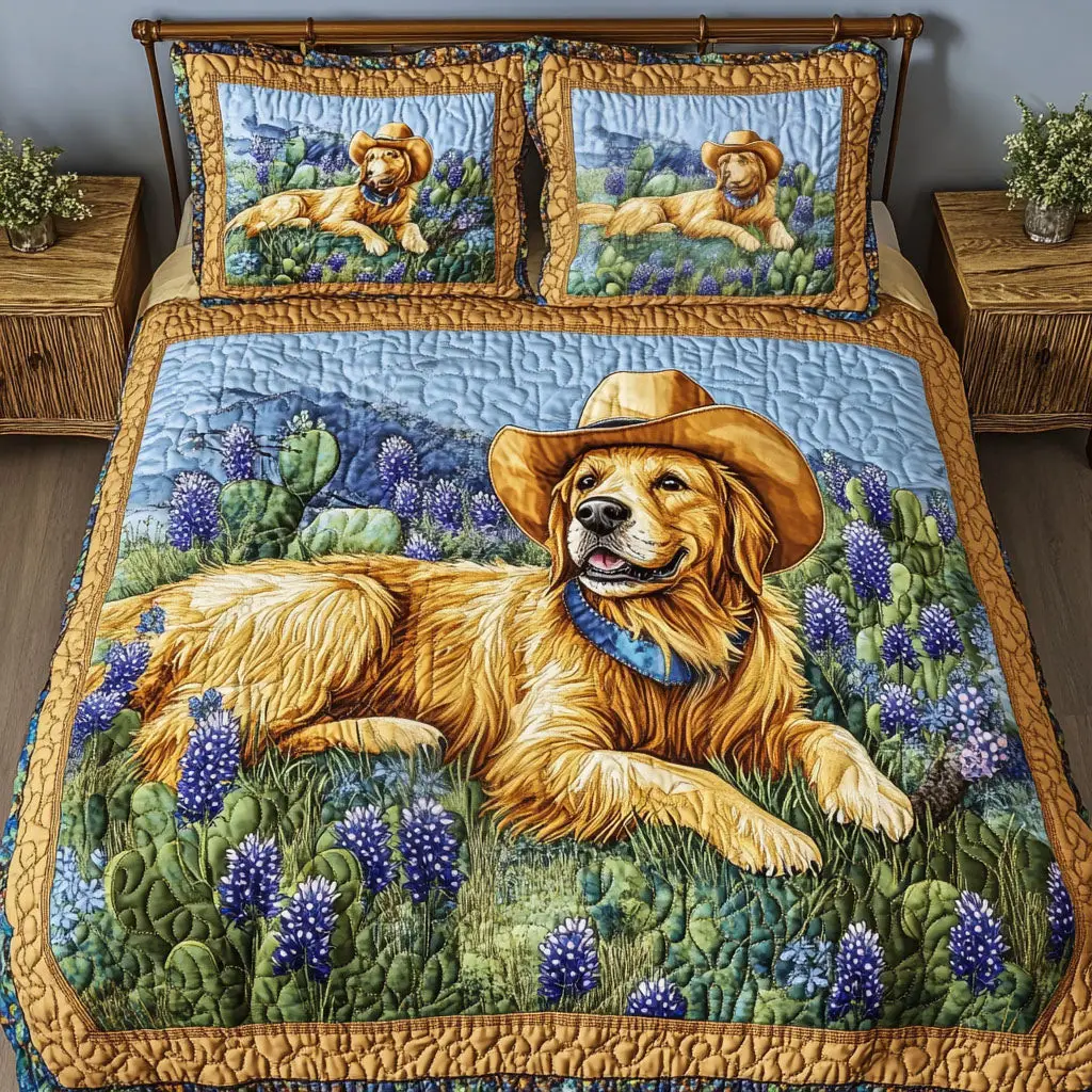 Buckaroo Pup Quilted Bedding Set Personalized Bedding Set Gift for Couples