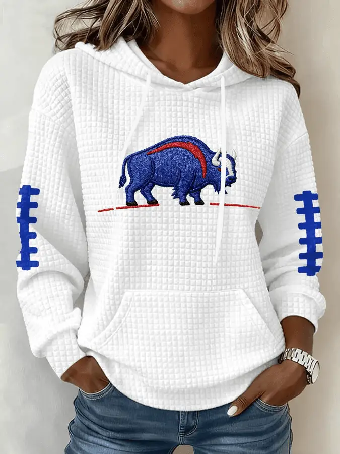Buffalo Football Merch Mafia Bills Waffle Hoodie Game Day Clothing for Women Buffalo Football Merch Mafia Bills Waffle Hoodie Game Day Clothing for Women - Image 1