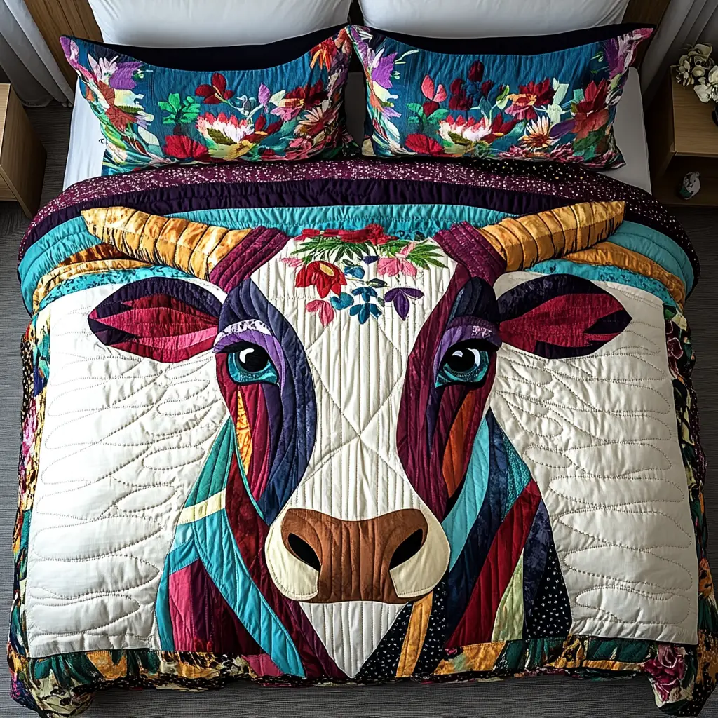 Bull Majesty Quilted Bedding Set Best Bedspread Set Gifts For Cow Lovers