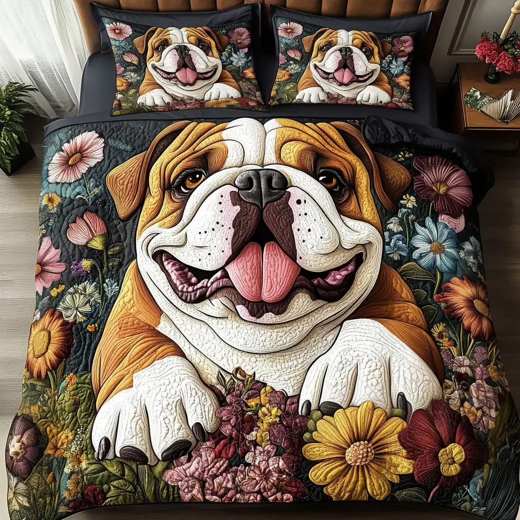 Bulldog Beauty Quilted Bedding Set Stylish Bedding Merch Gift for Home Lovers