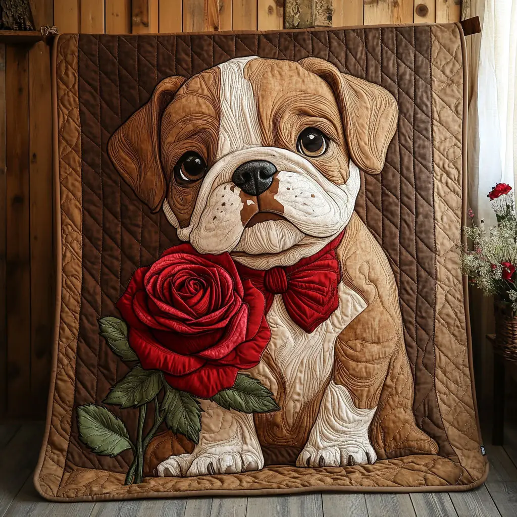 Bulldog Love Quilt Luxury Quilt Blanket Gift for Elegant Interiors Bulldog Love Quilt Luxury Quilt Blanket Gift for Elegant Interiors - Image 1