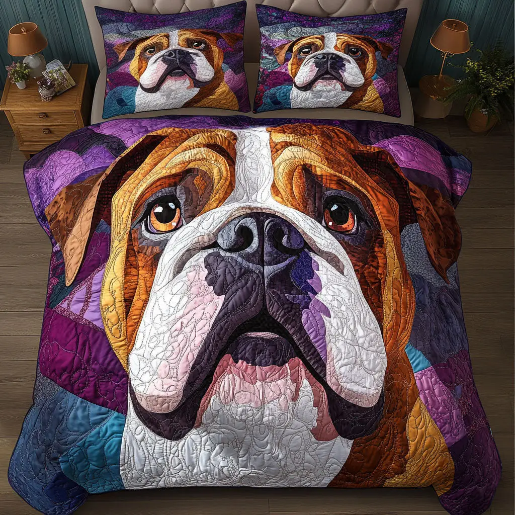 Bulldog Love Quilted Bedding Set Stylish Bed Sheet Set for Modern Home