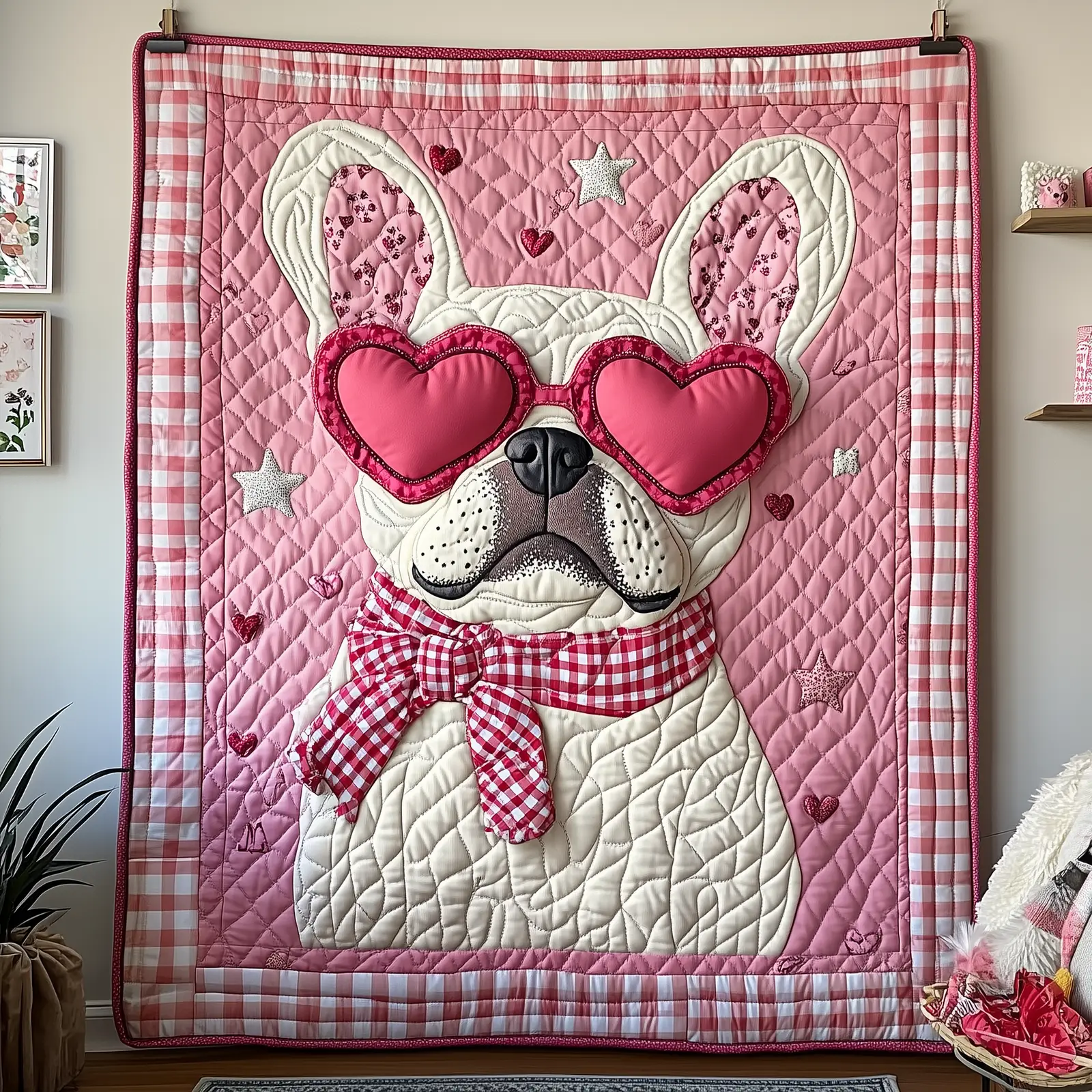 Bulldog Love Snuggle Quilted Blanket Bedroom Decorations Dog Lover Presents