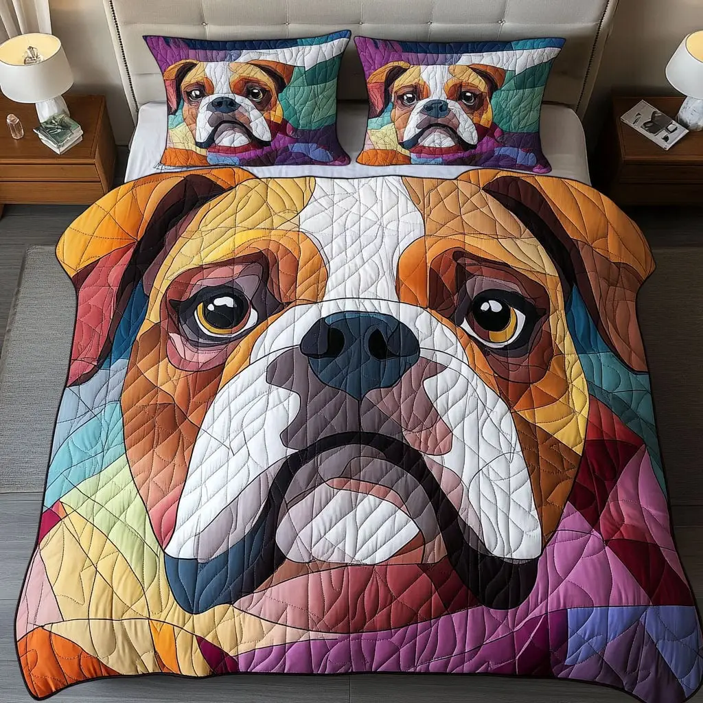 Bulldog Spirit Quilted Bedding Set Elegant Bed Linen Set for Cozy Nights