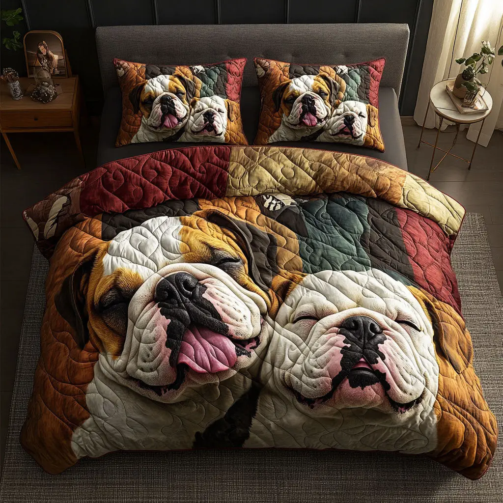 Bulldog Warmth Quilted Bedding Set Classic Bedding Set That Enhances Your Sleep Space