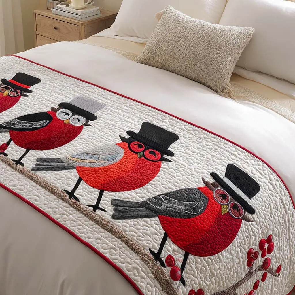 Bullfinch Winter Song Quilted Bed Runner Bullfinch Winter Song A Soft Holiday Gift