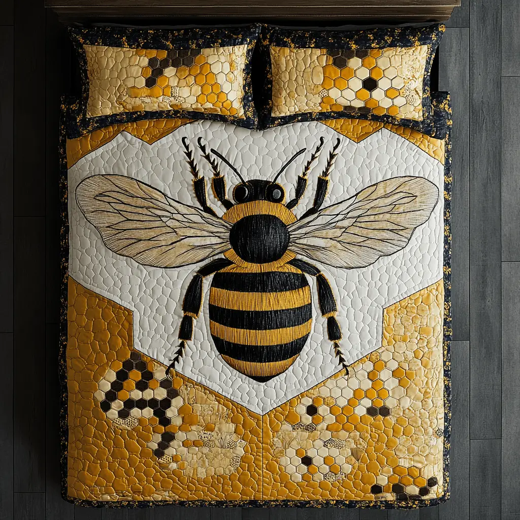 Bumble Bliss Quilted Bedding Set Bedroom Decor Bumblebee Gifts For Her
