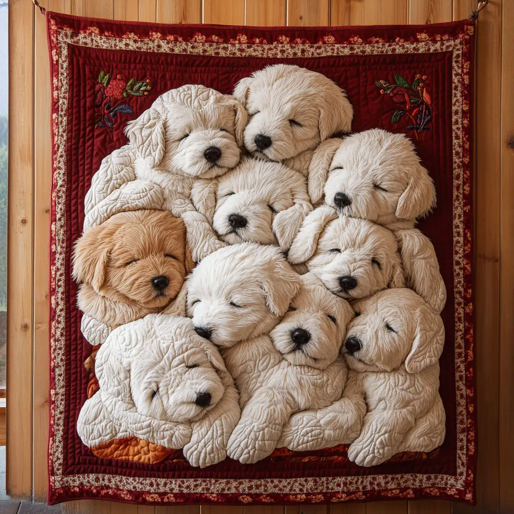 Bundle Of Pups Quilt Trendy Quilt Blanket Gift for Modern Home