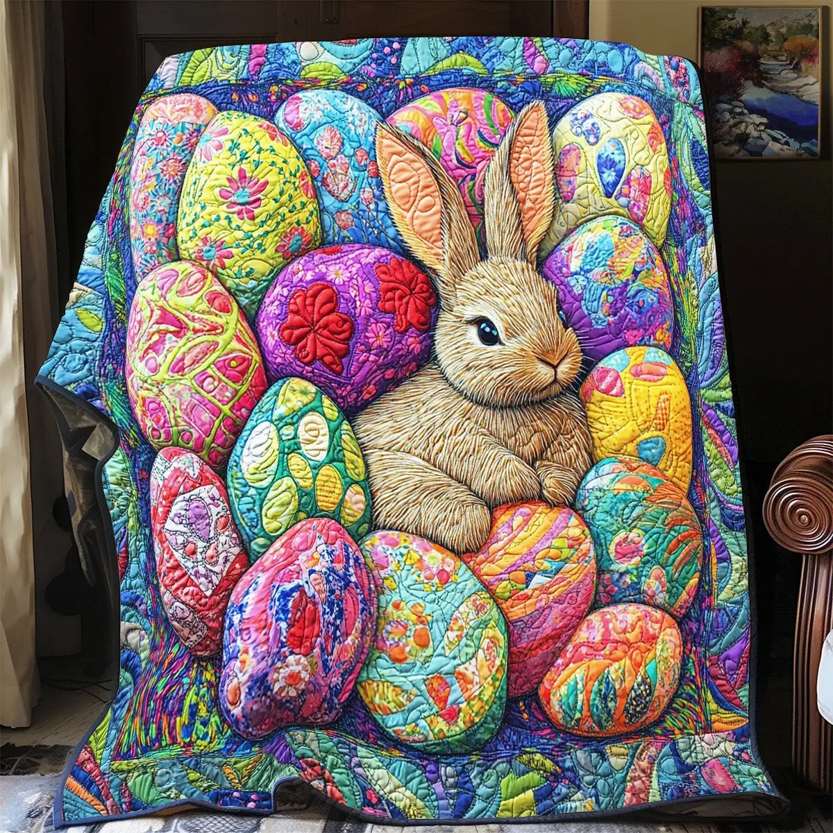 Bunny & Easter Nest Quilted Blanket Holiday Bedroom Decoration Unique Gifts For Bunny Lovers