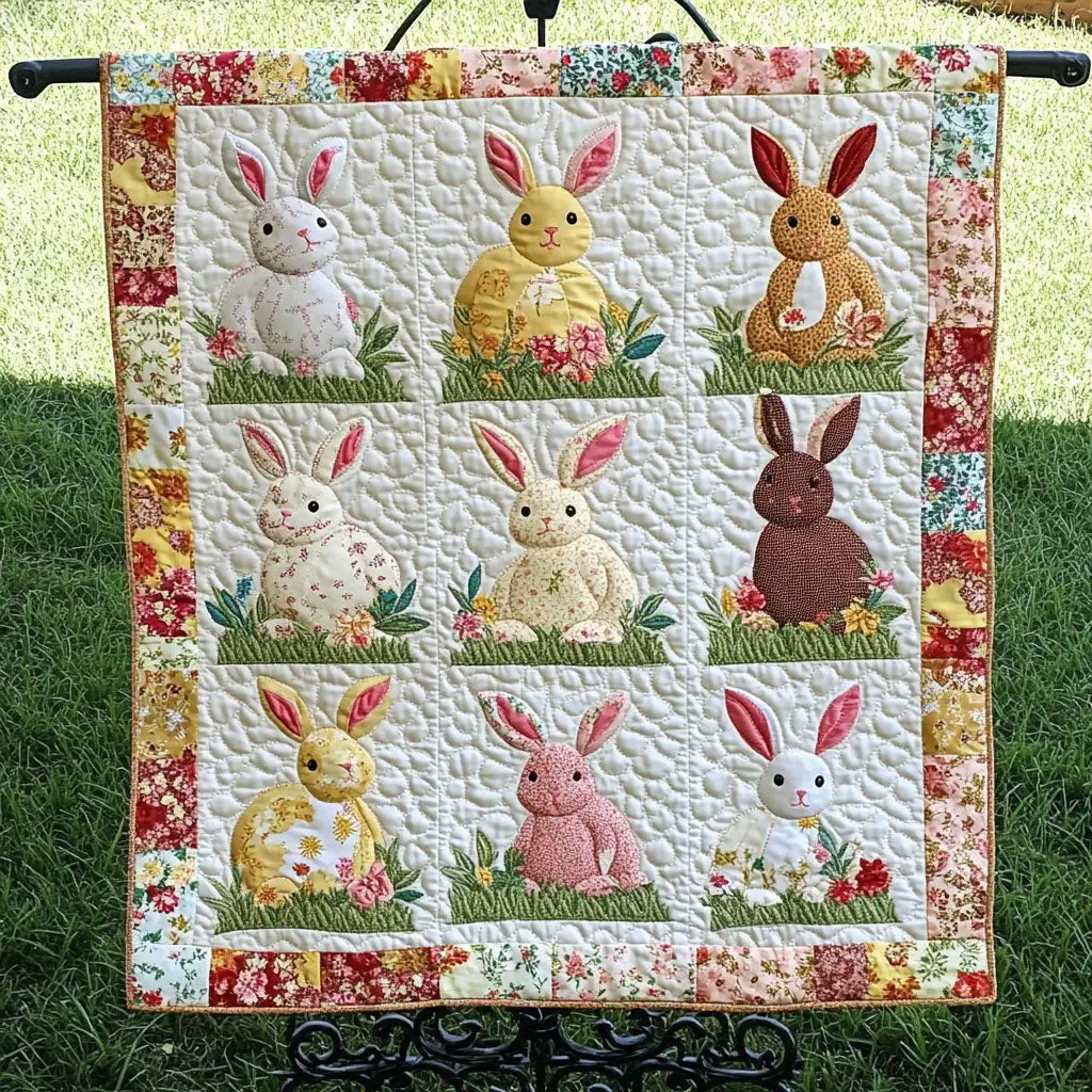 Bunny And Bow Frames Quilted Blanket Holiday Bedroom Decoration Unique Gifts For Bunny Lovers