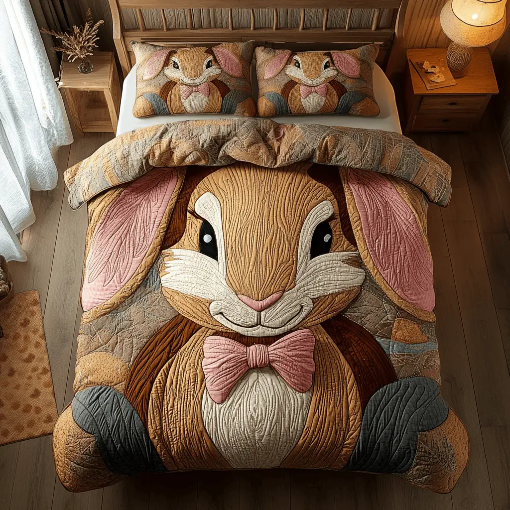 Bunny Bliss Quilted Bedding Sets Bunny Ear Egg Decor Faith Easter Gifts