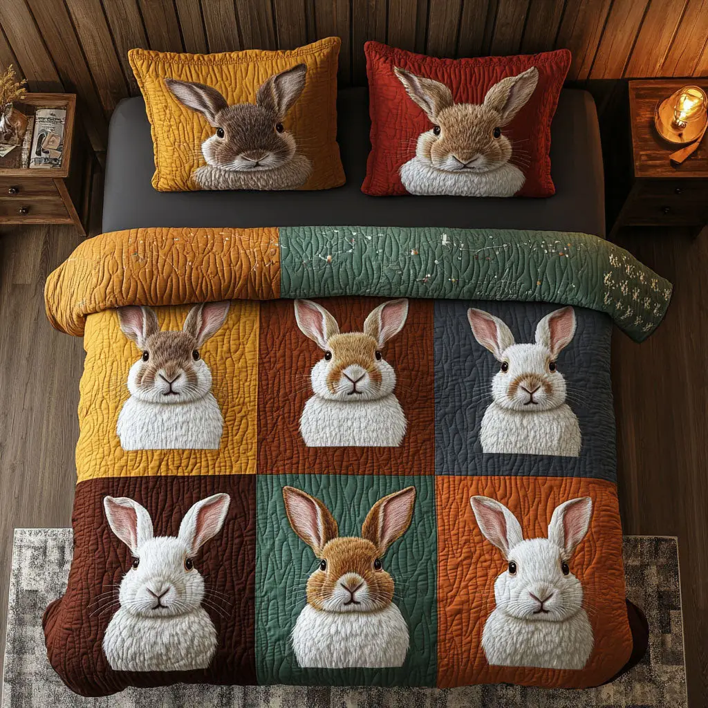 Bunny Box Quilted Bedding Set Duvet Cover Bedspread Gifts For Family Bunny Box Quilted Bedding Set Duvet Cover Bedspread Gifts For Family - Image 1
