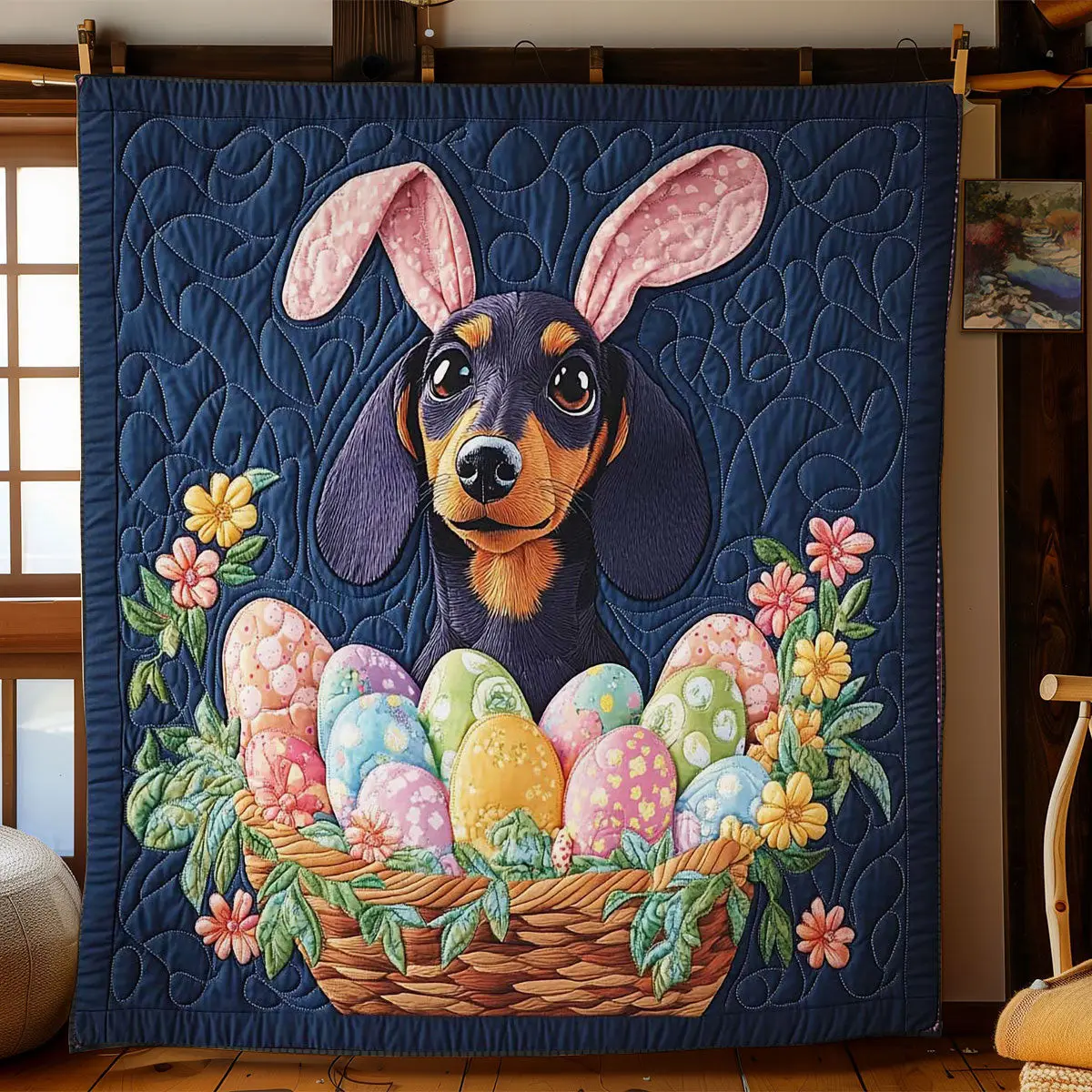 Bunny Eared Dachshund Quilted Blanket Holiday Bedroom Decoration Unique Gifts For Dad