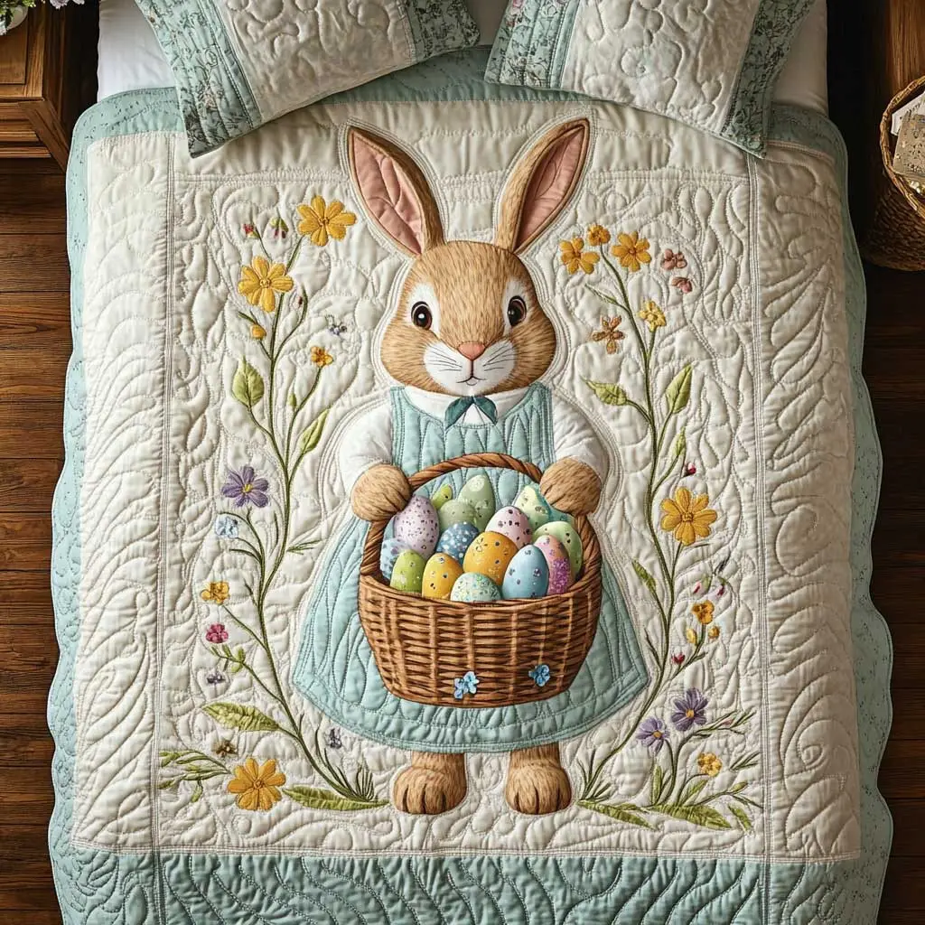 Bunny Easter Egg Quilted Bedding Set Holiday Duvet Cover Gift Ideas For Rabbit Lovers