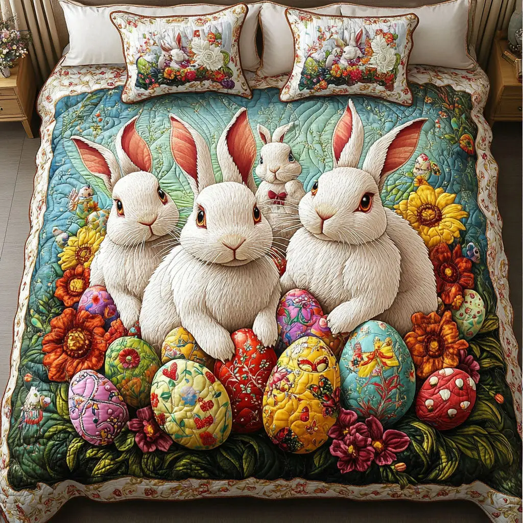 Bunny Haven Quilted Bedding Set Holiday Bedroom Decoration Presents For Sister
