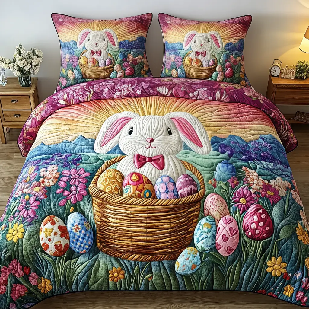 Bunny Hop Comfort Quilted Bedding Set Holiday Bedroom Decoration Presents For Brother