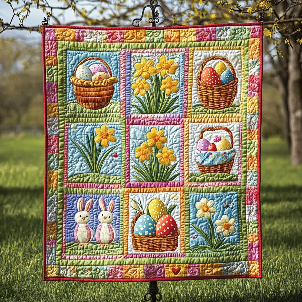 Bunny Spring Meadow Quilted Blanket Holiday Bedroom Decoration Gifts Ideas For Sister