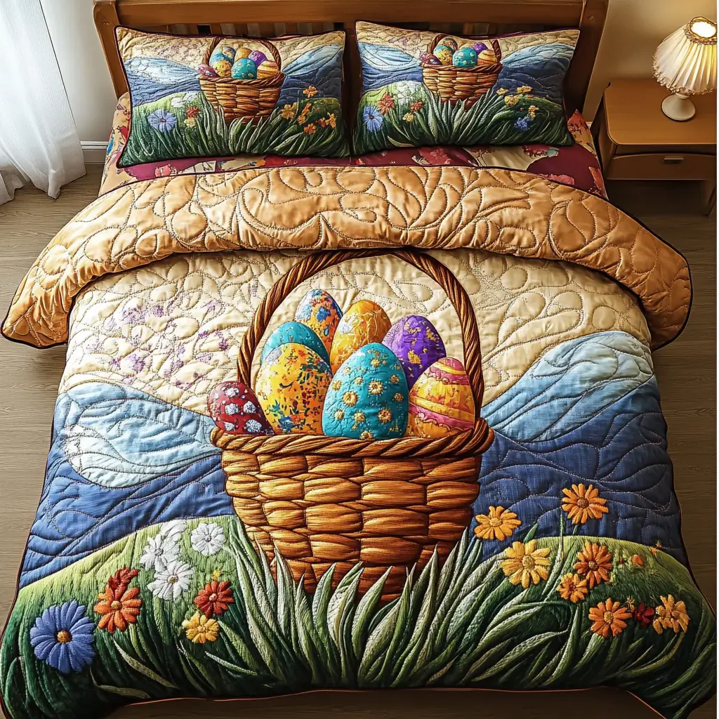 Bunny Treasure Quilted Bedding Floral Embroidery or Spring Decor Best Easter Presents Bunny Treasure Quilted Bedding Floral Embroidery or Spring Decor Best Easter Presents - Image 1