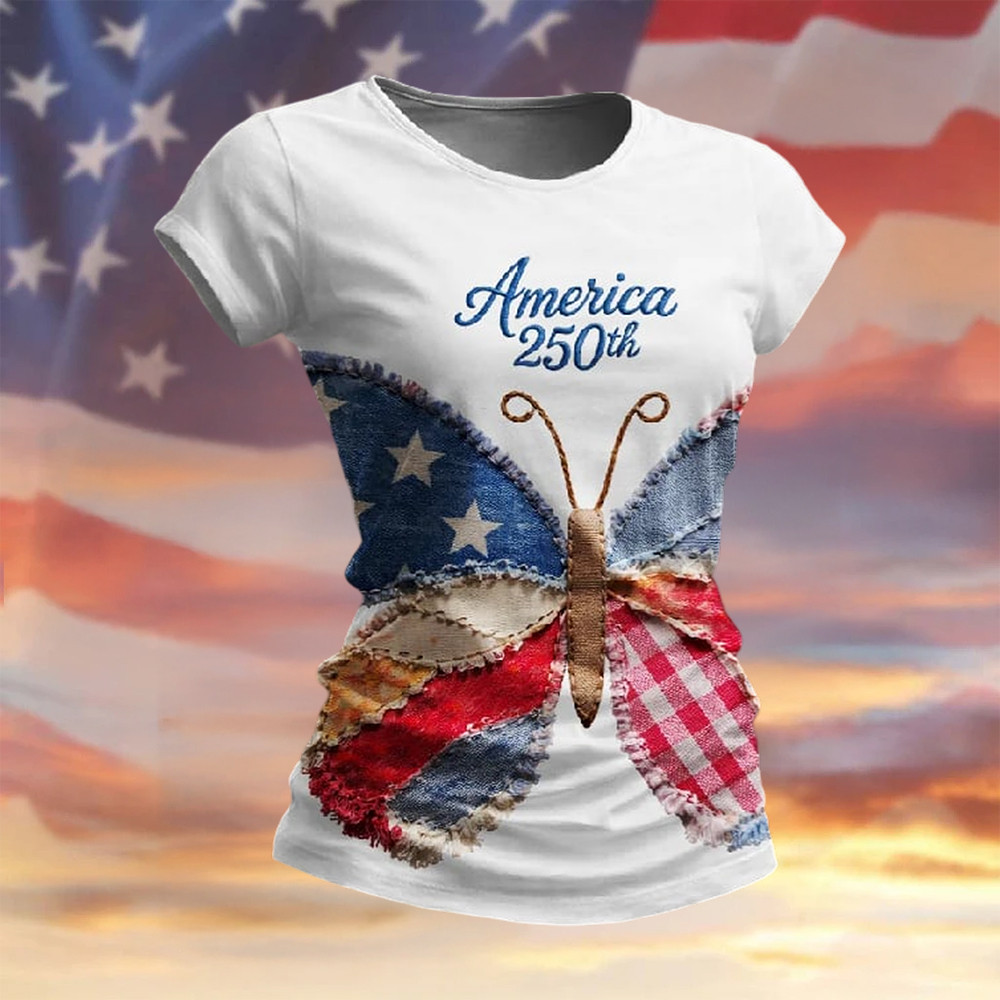 Butterfly America 250th Anniversary T-Shirt Independence Day Clothes Present For Patriotic Wife Butterfly America 250th Anniversary T-Shirt Independence Day Clothes Present For Patriotic Wife - Image 1