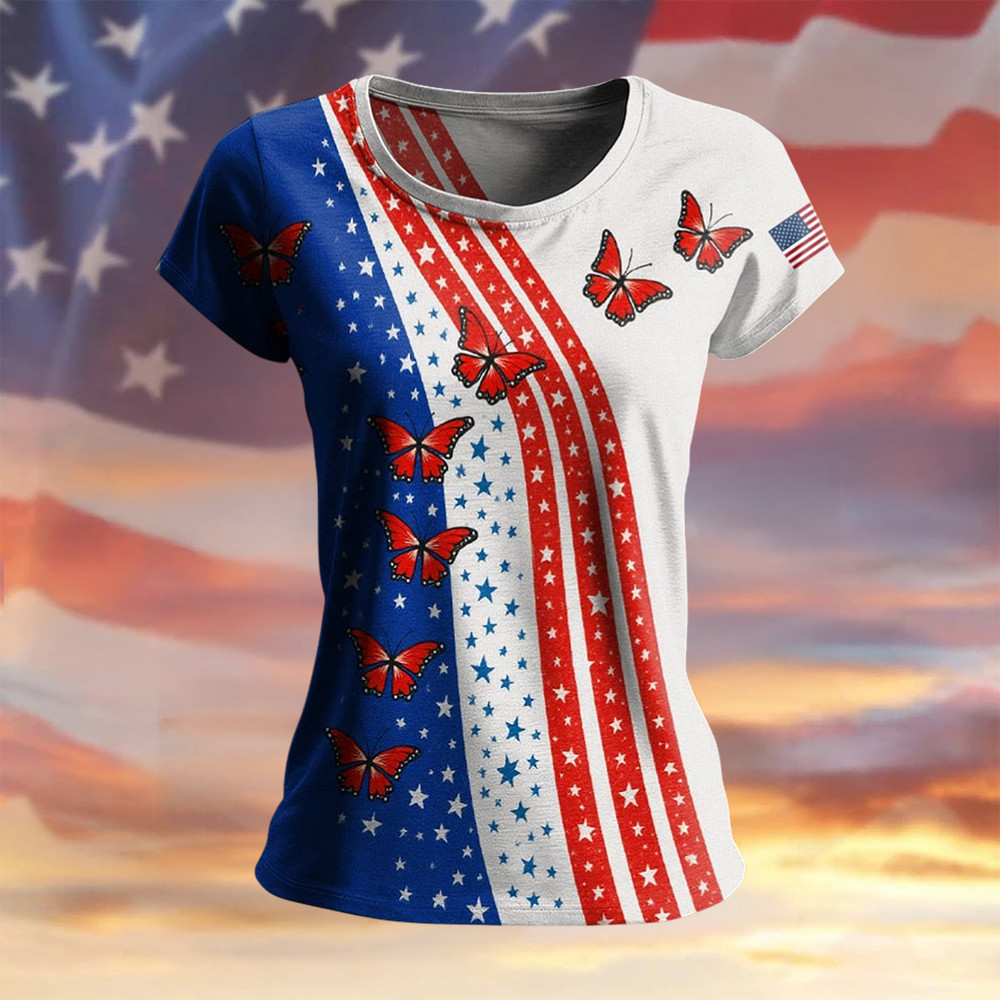 Butterfly American 250th Anniversary 1776 2026 T-Shirt July Fourth Outfit Ideas Patriots Gift