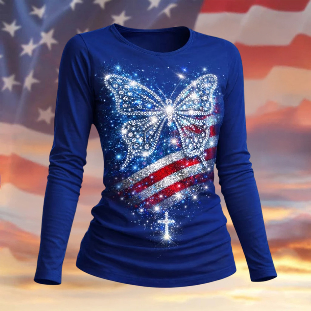 Butterfly American 250th Anniversary Long Sleeve Shirt 4th Of July Clothing Line Butterfly American 250th Anniversary Long Sleeve Shirt 4th Of July Clothing Line - Image 1