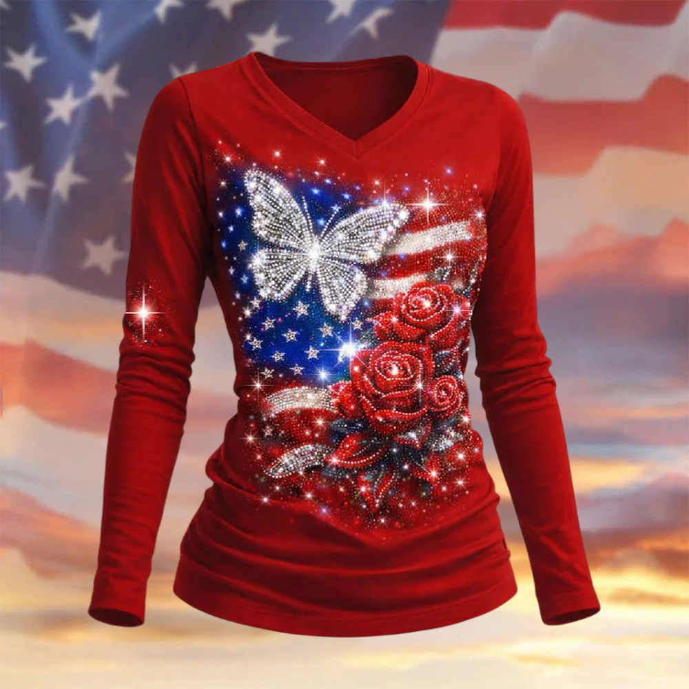 Butterfly American 250th Anniversary Long Sleeve Shirt July Fourth Outfit Ideas Present For Wife Butterfly American 250th Anniversary Long Sleeve Shirt July Fourth Outfit Ideas Present For Wife - Image 1