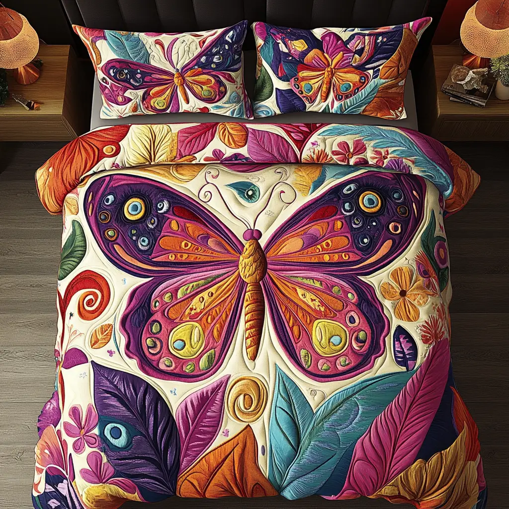 Butterfly Bloom Quilted Bedding Set Bed Room Decoration Great Butterfly Lover Gift Ideas