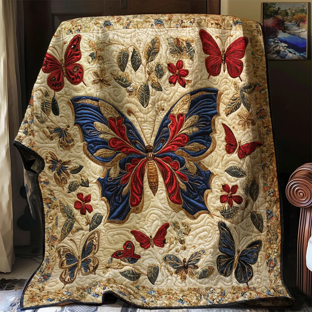 Butterfly Grand Blue Quilt Blanket Cozy Throw Blanket Best Xmas Butterfly Lover Presents