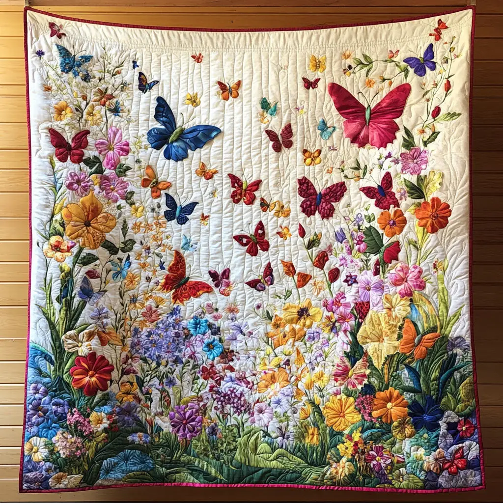 Butterfly Meadow Dance Quilt Luxury Quilt Blanket for Elegant Home Decor
