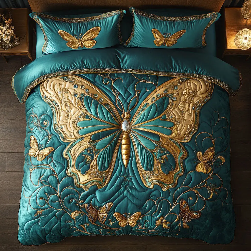 Butterfly Quilted Bedding Set Duvet Cover Bedspread Best Gifts For Women