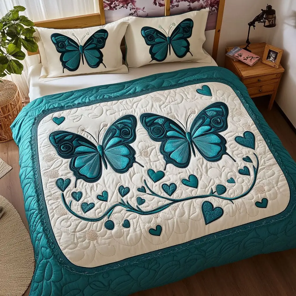 Butterfly Quilted Bedding Set Fluttery Love Valentine Day Duvet Cover Present For Uncle