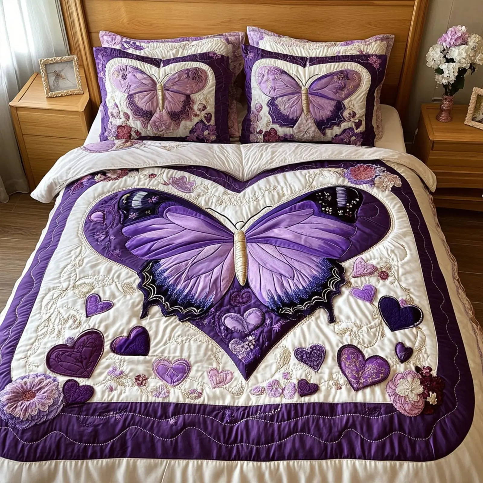 Butterfly Quilted Bedding Set Purple Themed Bedspread Set Butterfly Lovers Valentine Gifts