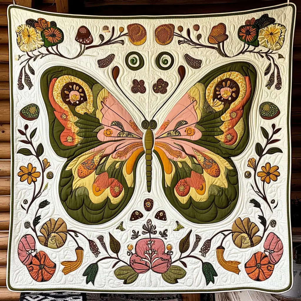 Butterfly Retro Floral Quilt Blanket Christmas Throw Blanket Butterfly Lover Gifts For Her Butterfly Retro Floral Quilt Blanket Christmas Throw Blanket Butterfly Lover Gifts For Her - Image 1