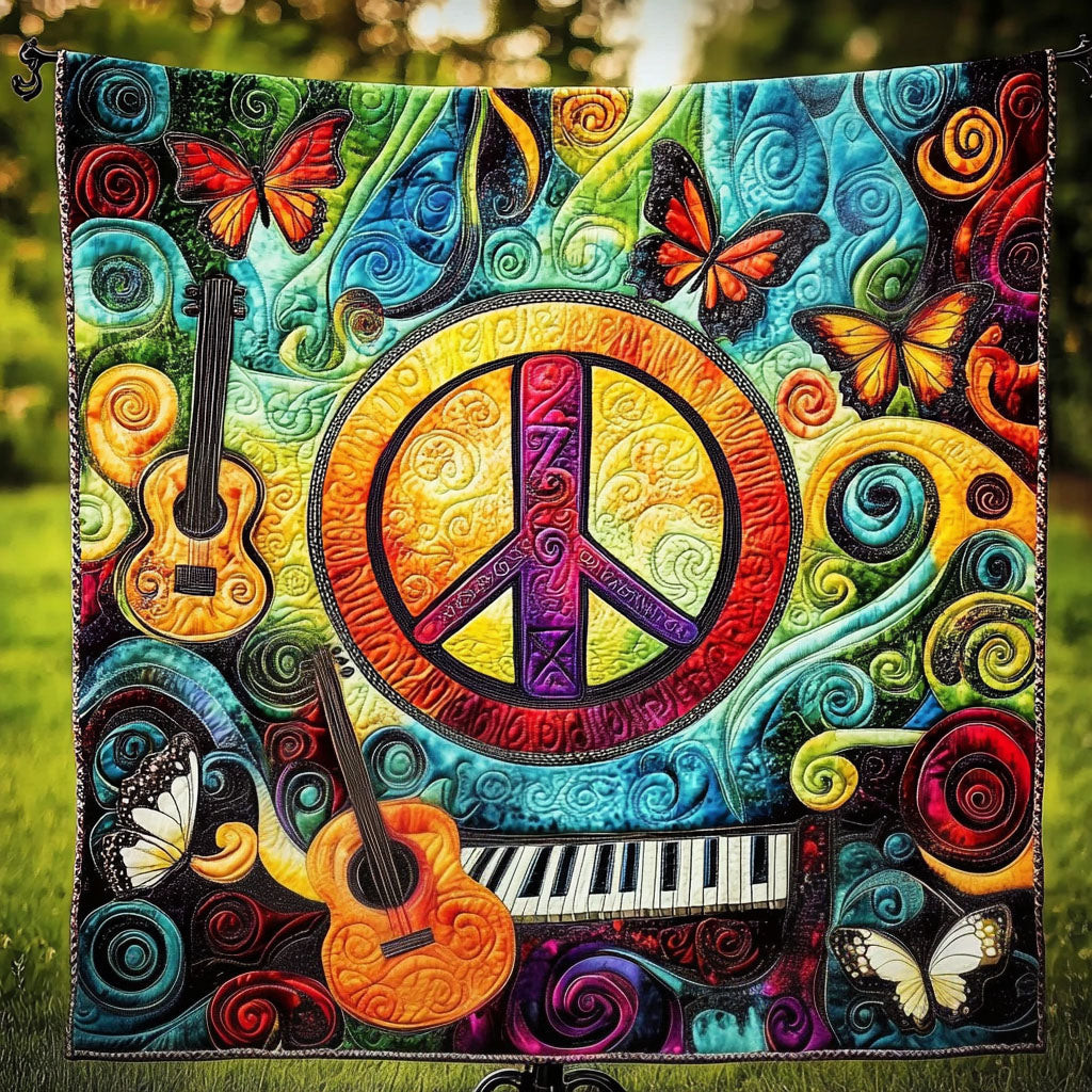 Butterfly Symphony Quilted Blanket Best Throw Blanket Christmas Gifts For Guitar Players Butterfly Symphony Quilted Blanket Best Throw Blanket Christmas Gifts For Guitar Players - Image 1
