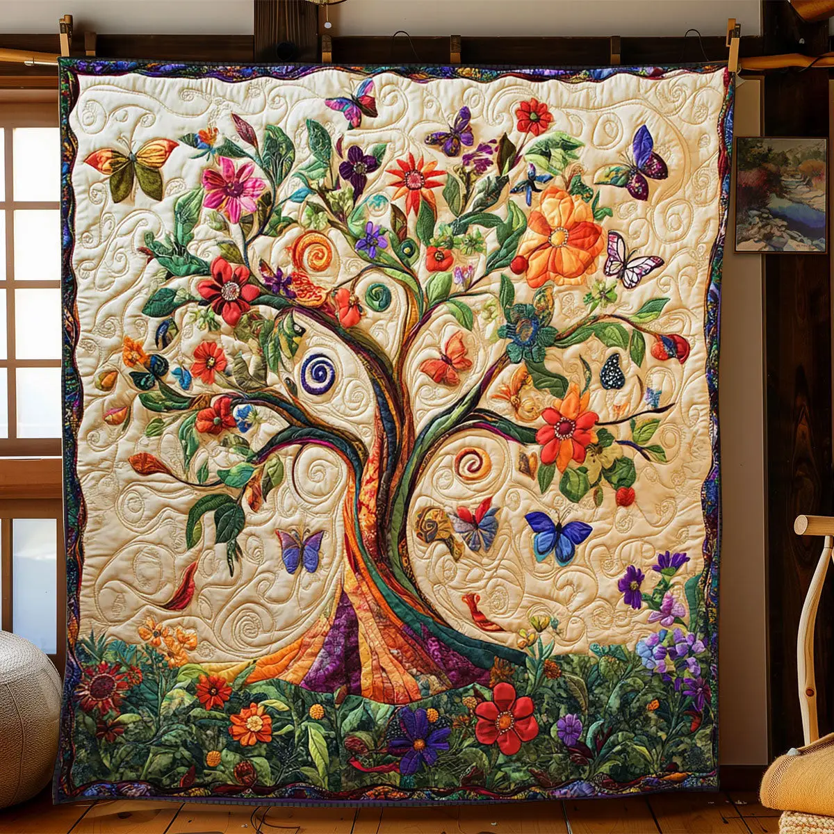 Butterfly Tree Of Life Quilt Home Essential Gift Cozy Quilt Blanket Butterfly Tree Of Life Quilt Home Essential Gift Cozy Quilt Blanket - Image 1